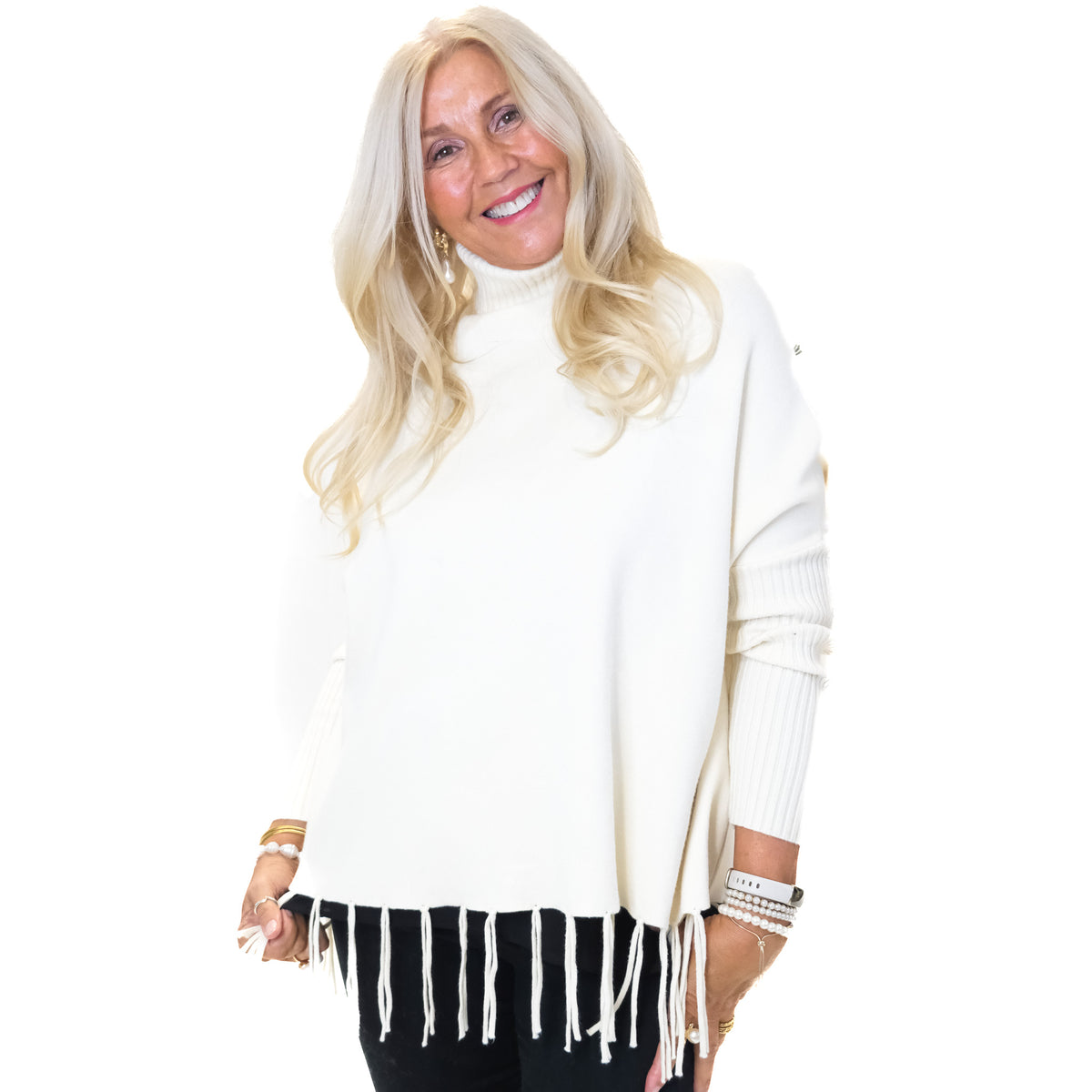 Fringed Polo Neck Jumper