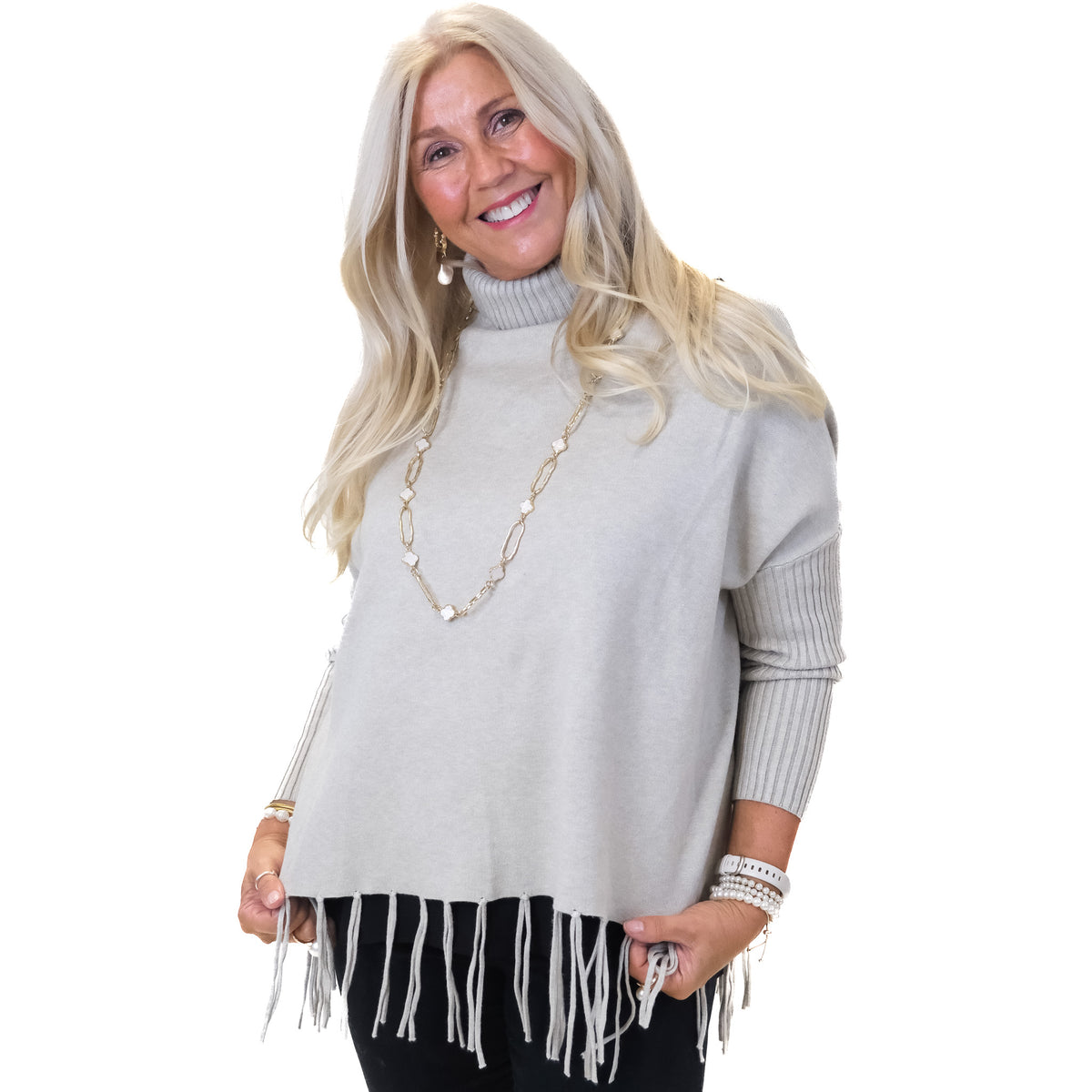 Fringed Polo Neck Jumper