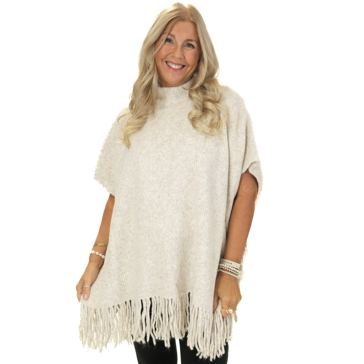 Short Sleeve Fringed Poncho