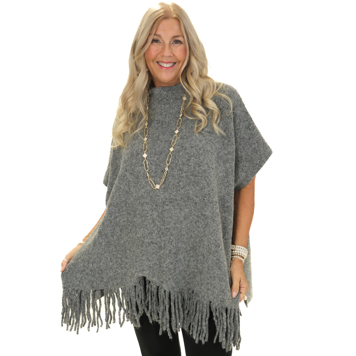 Short Sleeve Fringed Poncho