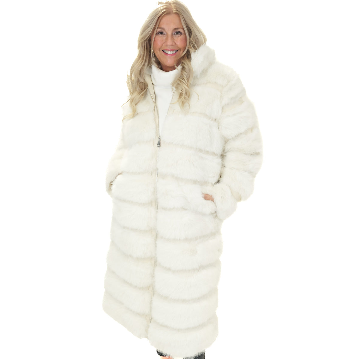 Faux Fur Long Length Zipped Coat