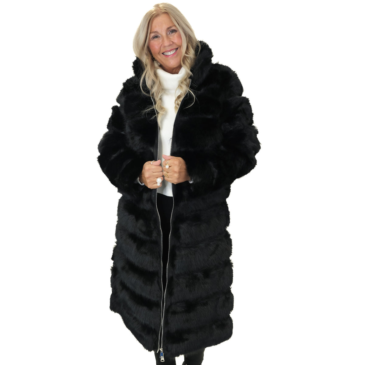 Faux Fur Long Length Zipped Coat