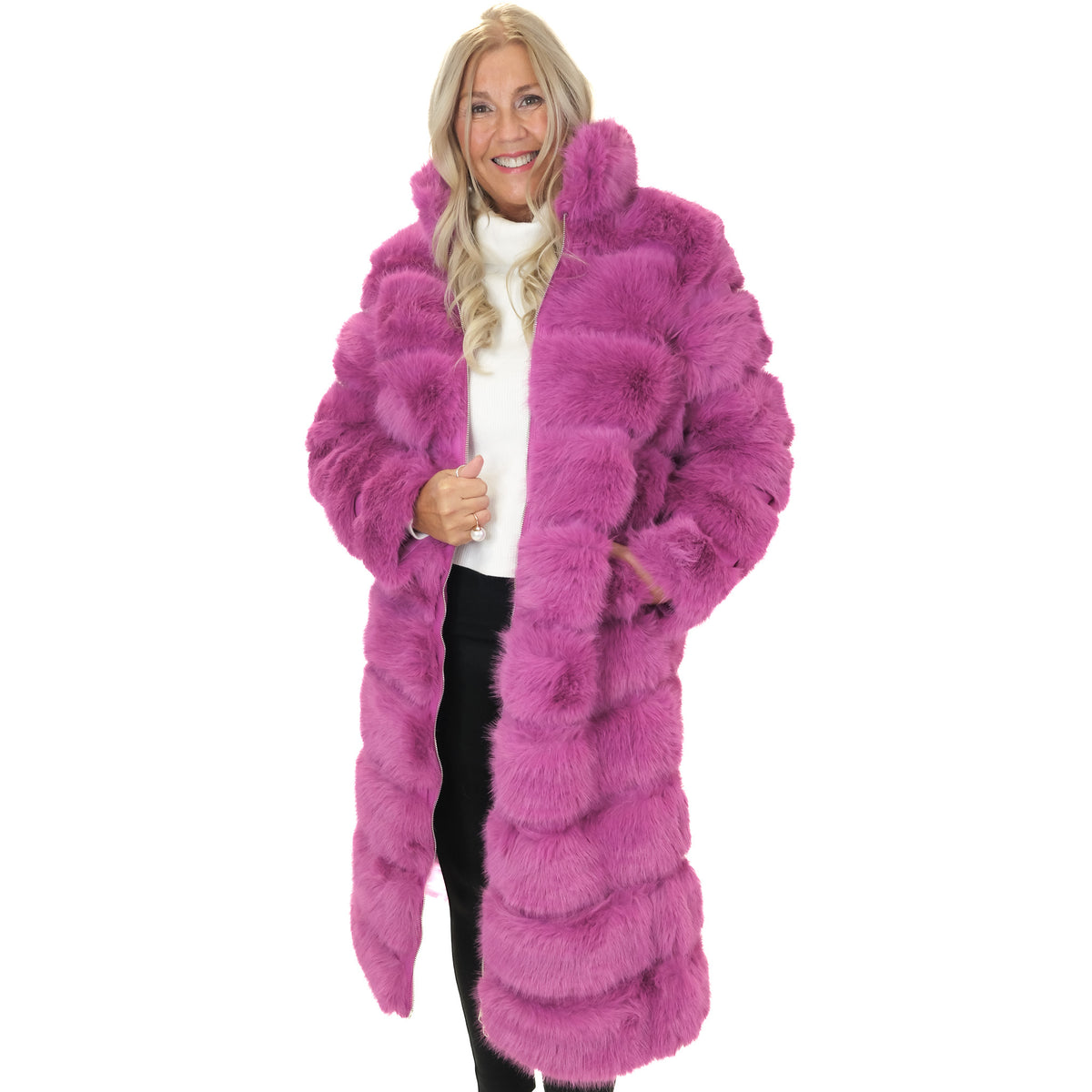 Faux Fur Long Length Zipped Coat