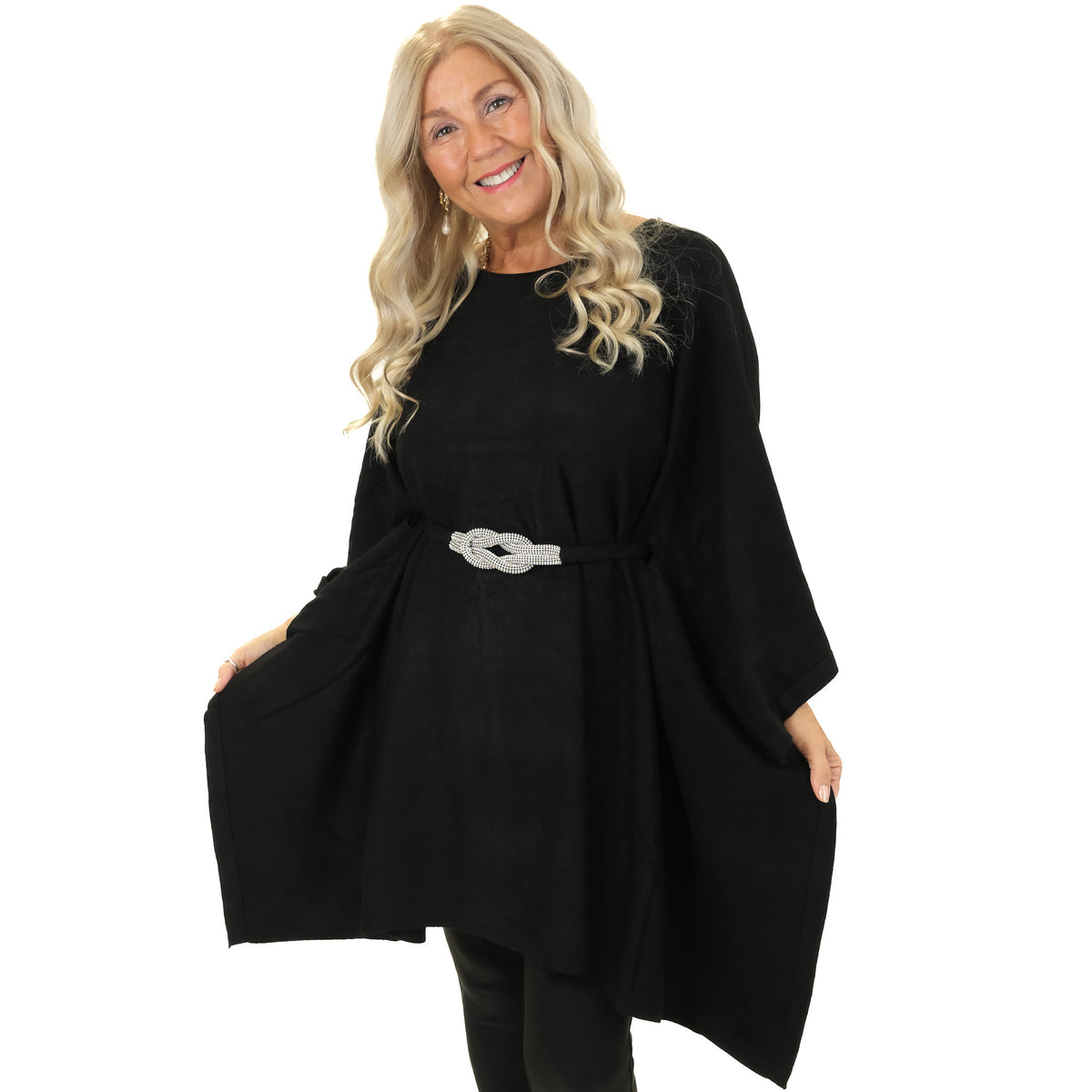 Malissa J Sparkle Knot Belted Poncho