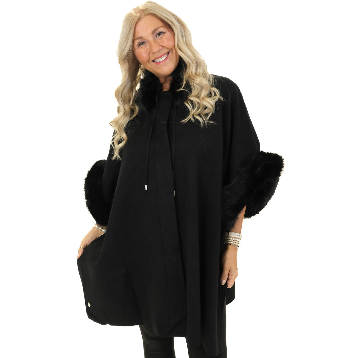 Malissa J Luxury Fur Trim Cape