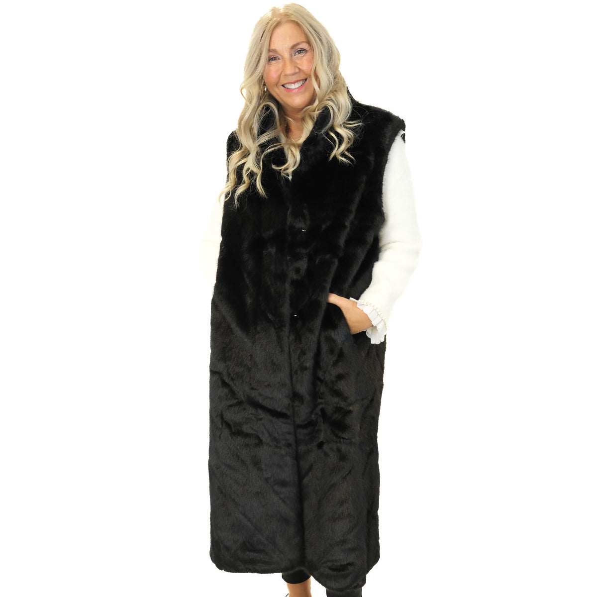 Malissa J Long Chevron Faux Fur Gilet