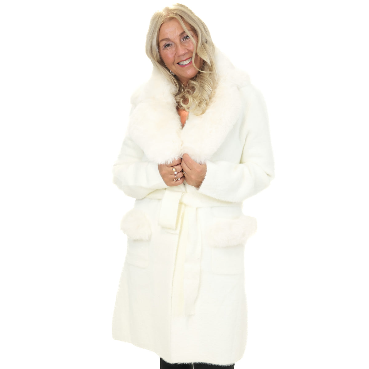 Detachable Faux Fur Collar & Pocket Coat