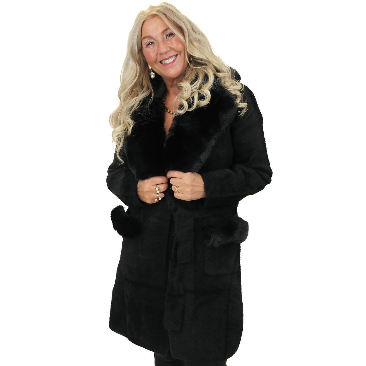 Detachable Faux Fur Collar & Pocket Coat