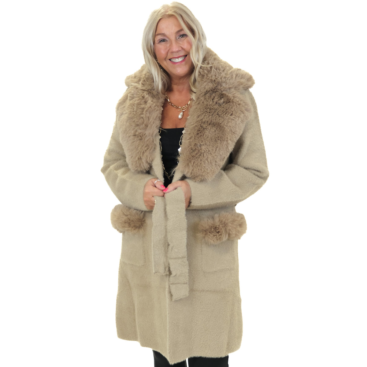 Detachable Faux Fur Collar & Pocket Coat