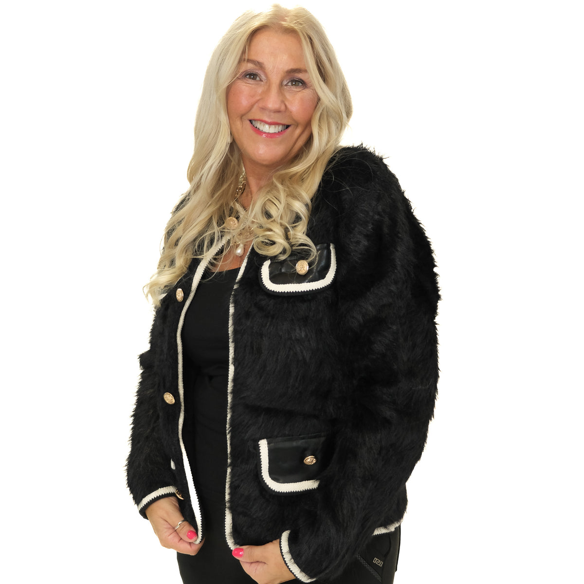 Faux Fur & Leatherette Knitted Jacket