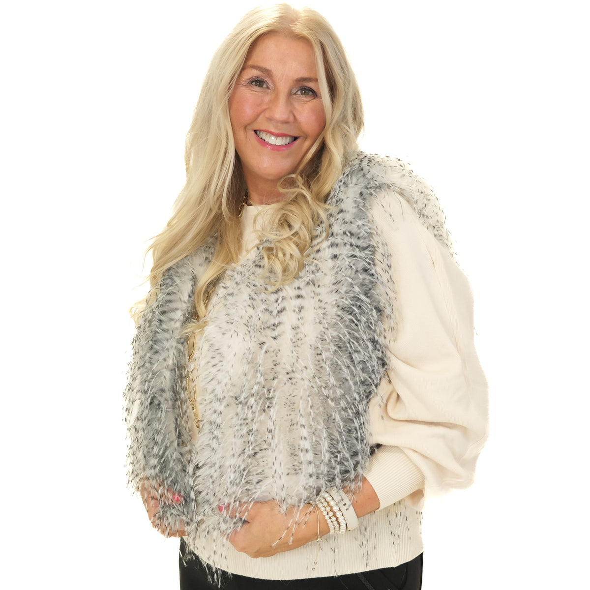 Cropped Two Tone Faux Fur Gilet