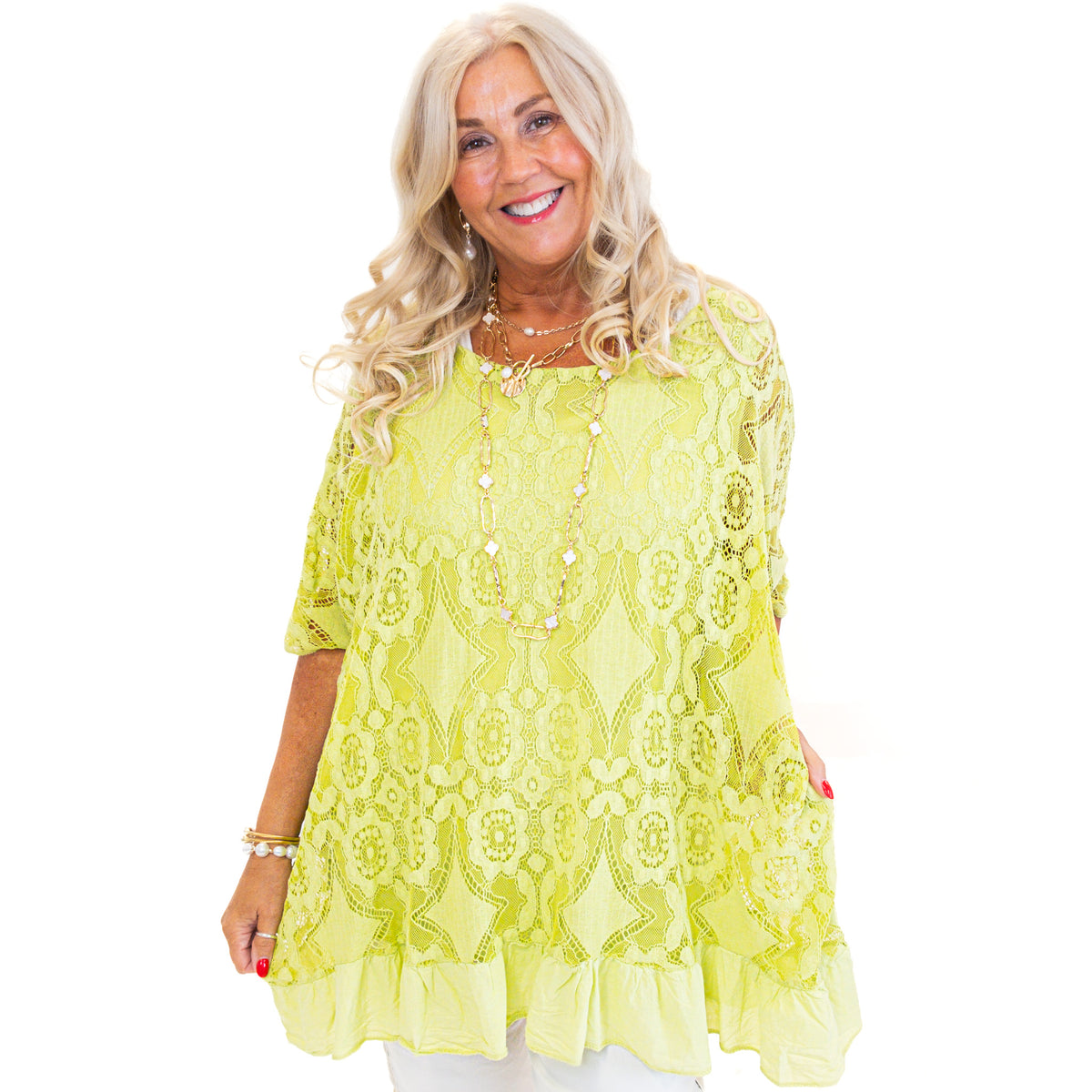 Lace Top With Frill Hem