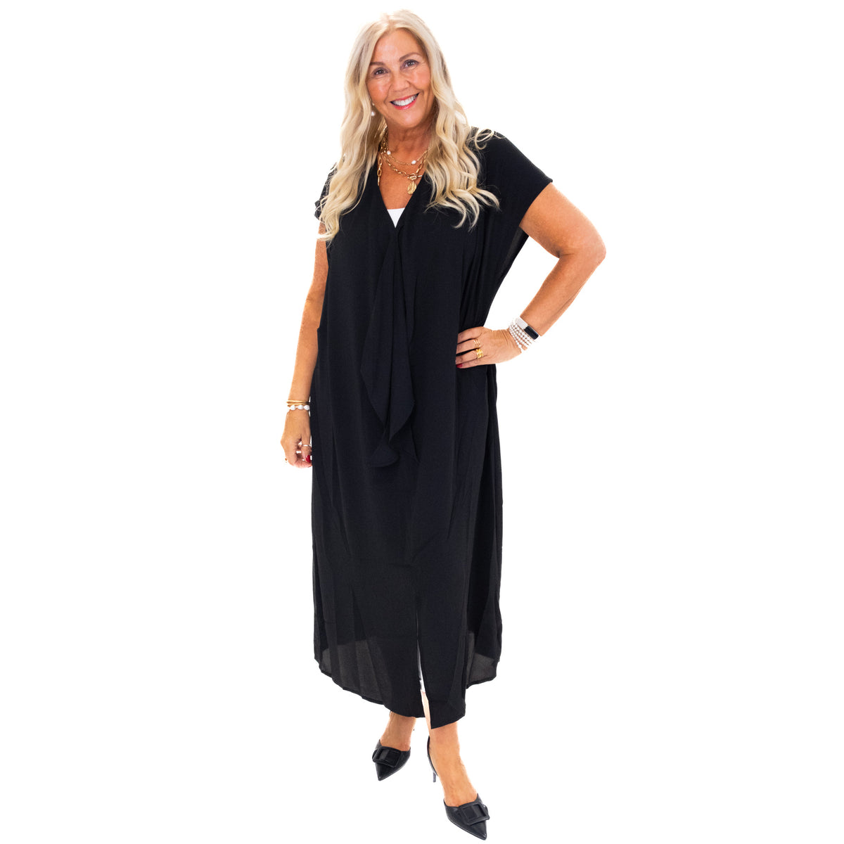 Long Black Crepe Effect Dress - Malissa J