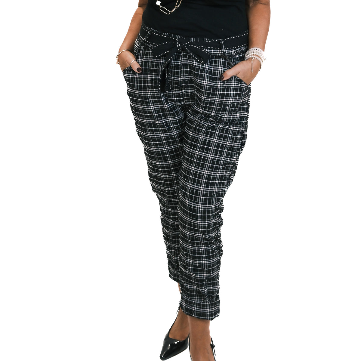 Belted Checked Magic Pants