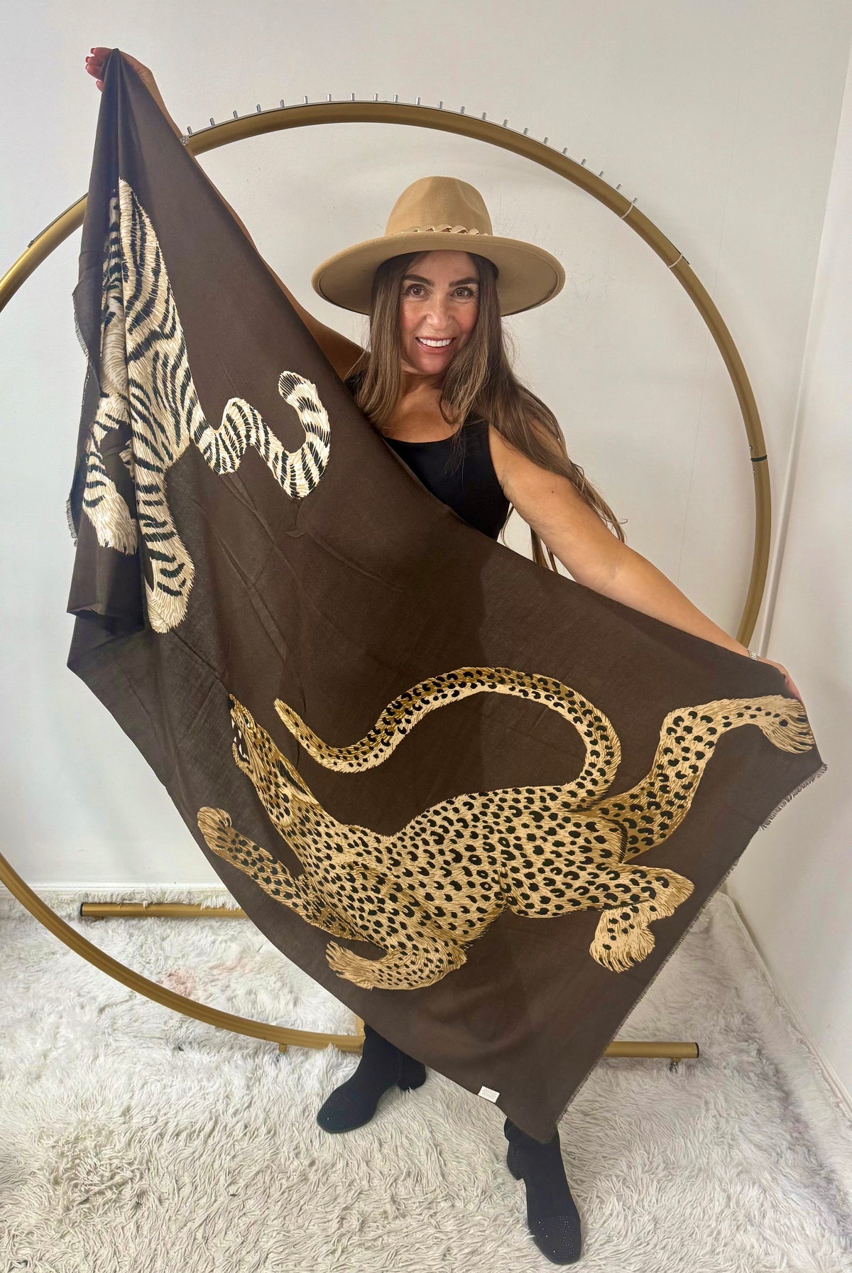 Chocolate leopard scarf