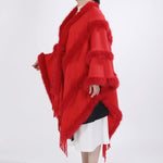 Chic Faux Fur Fringe Knitted Cape in Red