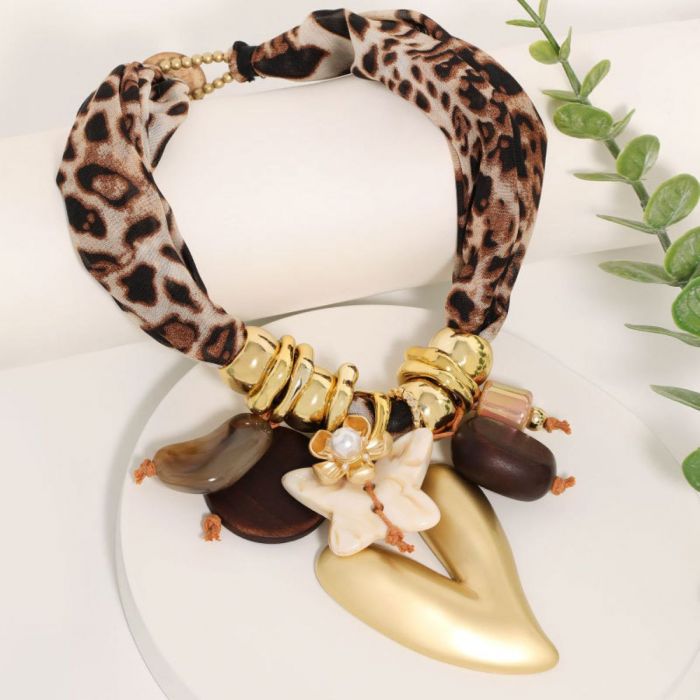 Bohemian Leopard Print Fabric Statement Necklace