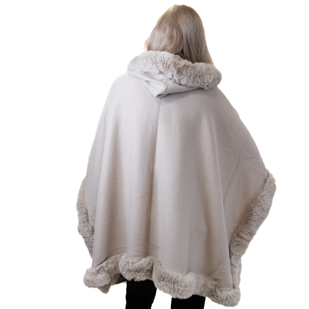 Hooded Faux Fur Trim Cape