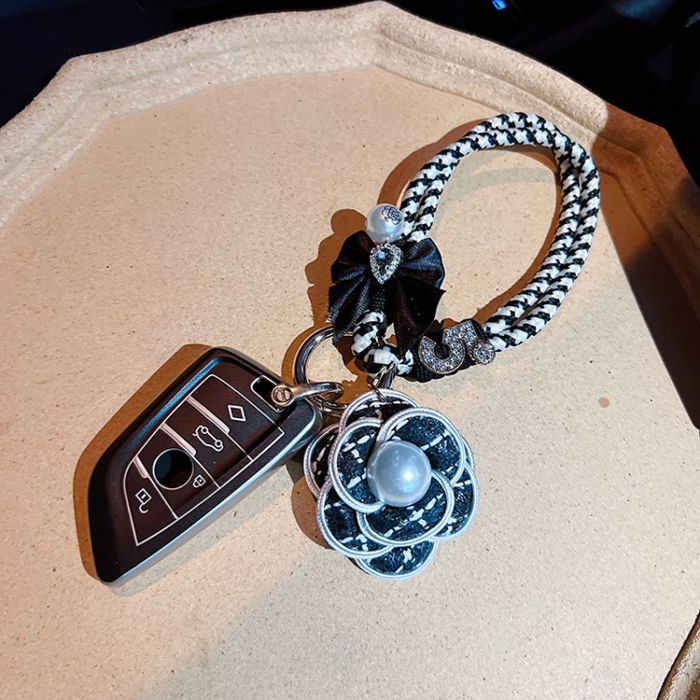 Pearl and Camelia Elegance Key & Bag Charm in Black