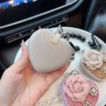Heart Mirror Keychain with Flower and Pearl Charm in Pink