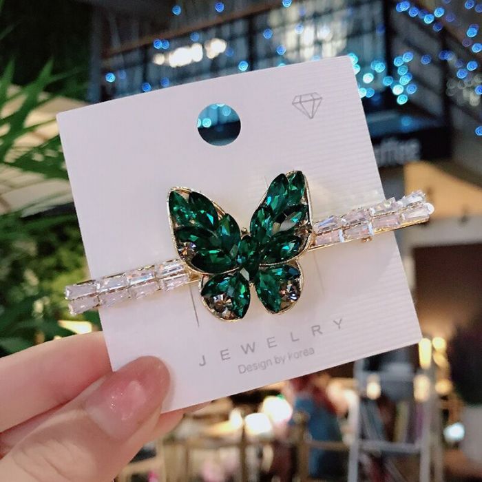 Crystal butterfly hair clip in Green