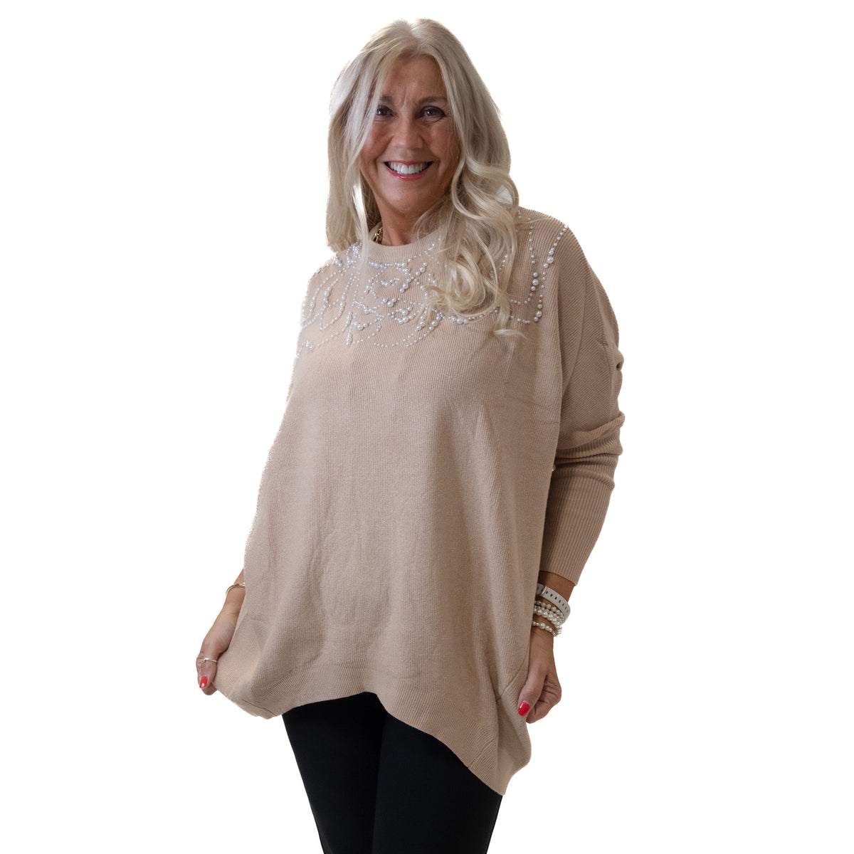 Hi-Lo Jumper with Pearl Neckline