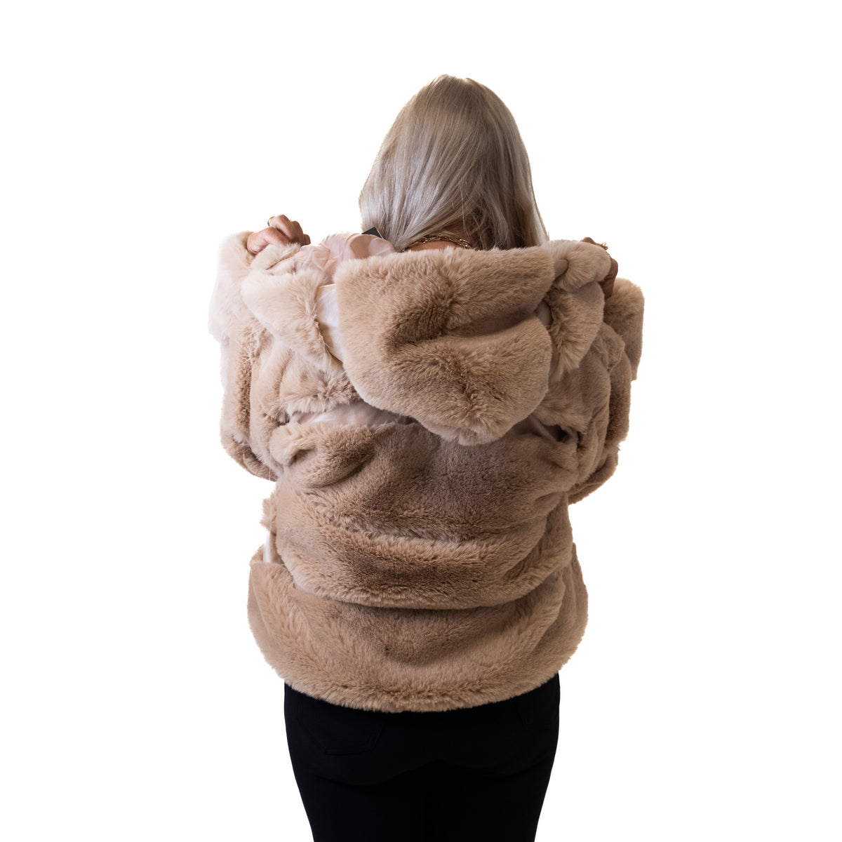 Hooded Drawstring Faux Fur Jacket