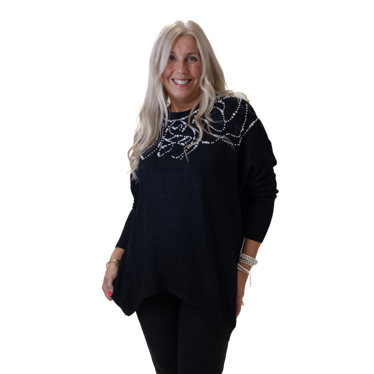 Hi-Lo Jumper with Pearl Neckline