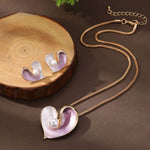 Pearl Heart Necklace and Earrings Set in Pink