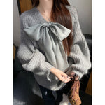 Long Sleeve Sweater with Feminine Bow Accent in Grey or cream