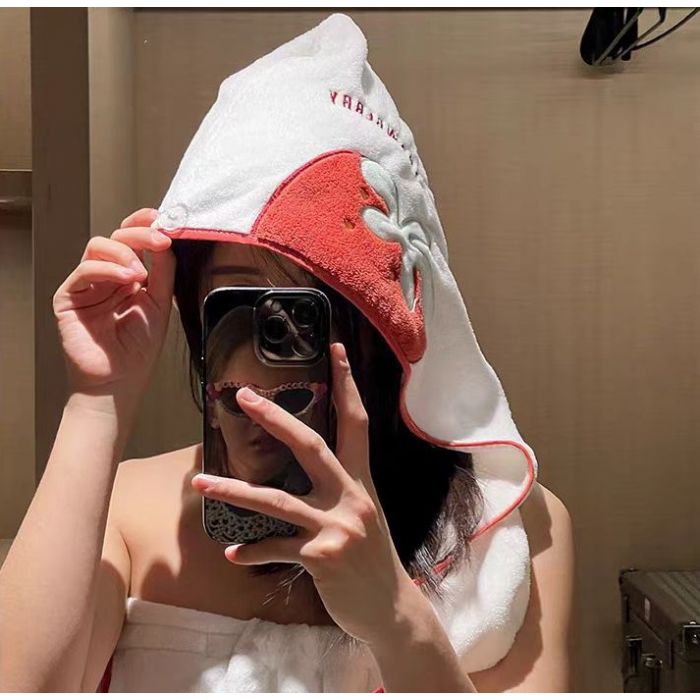2 Pieces Strawberry Bath Wrap & Hair Drying Towel Set