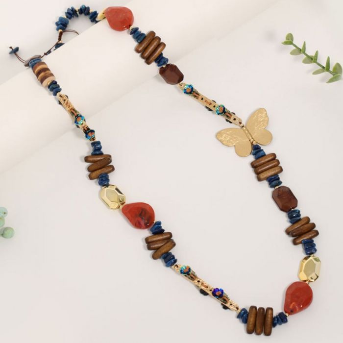 Unique Multicoloured Butterfly Charm Long Necklace