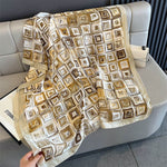 Abstract Squares Print Satin Feel Scarf