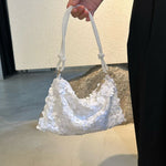 Beaded Floral Sequin Evening Bag in White