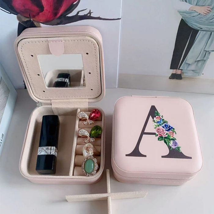 Jewellery Box with Floral Monogram ''A'' in Pink