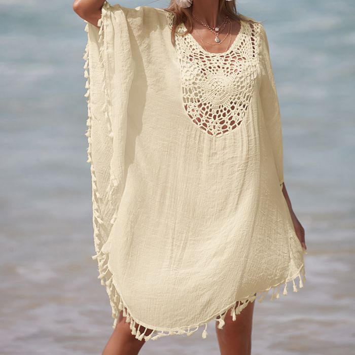 Cream Elegant Tassel Detail Cover Beach Dress