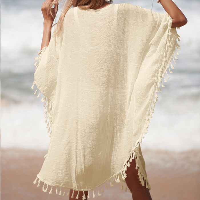 Cream Elegant Tassel Detail Cover Beach Dress