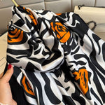 Elegant Zebra Print & Orange Floral Satin Scarf