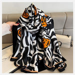Elegant Zebra Print & Orange Floral Satin Scarf