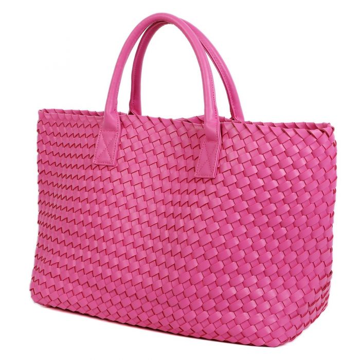 Luxury Woven Tote Bag with Purse Bag in Fuchsia