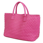 Luxury Woven Tote Bag with Purse Bag in Fuchsia
