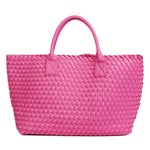 Luxury Woven Tote Bag with Purse Bag in Fuchsia