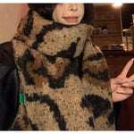 Oversized Plush Scarf in Brown Leopard