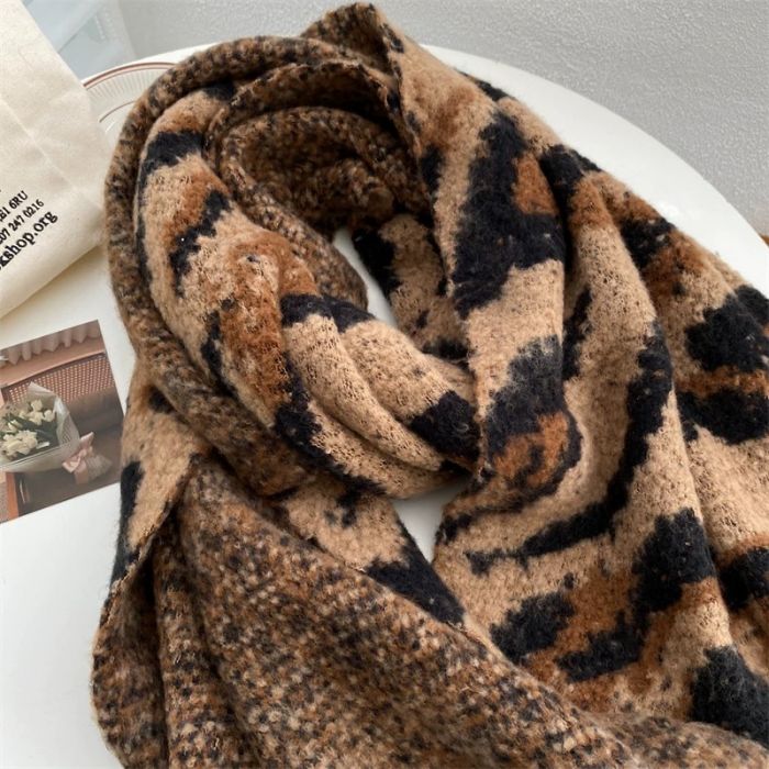 Oversized Plush Scarf in Brown Leopard