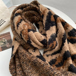 Oversized Plush Scarf in Brown Leopard