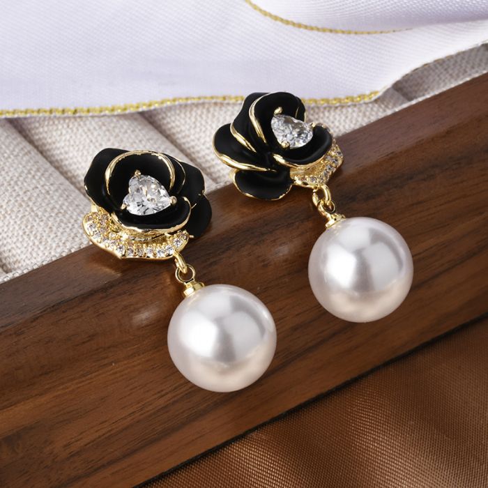 Delicate Rose Pearl Drop earrings