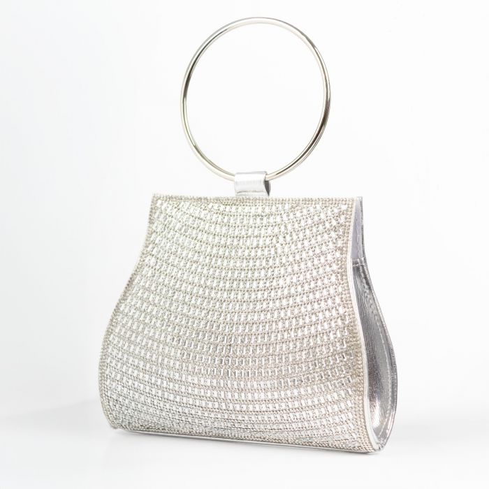 Glamour Evening Clutch with Circular Handle in Silver