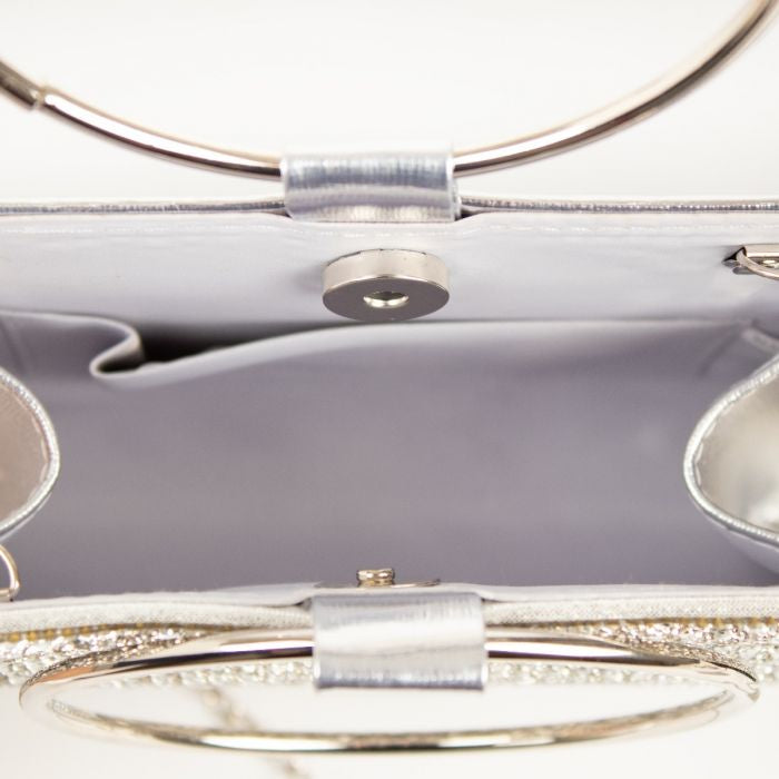 Glamour Evening Clutch with Circular Handle in Silver