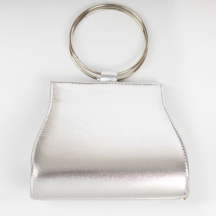 Glamour Evening Clutch with Circular Handle in Silver