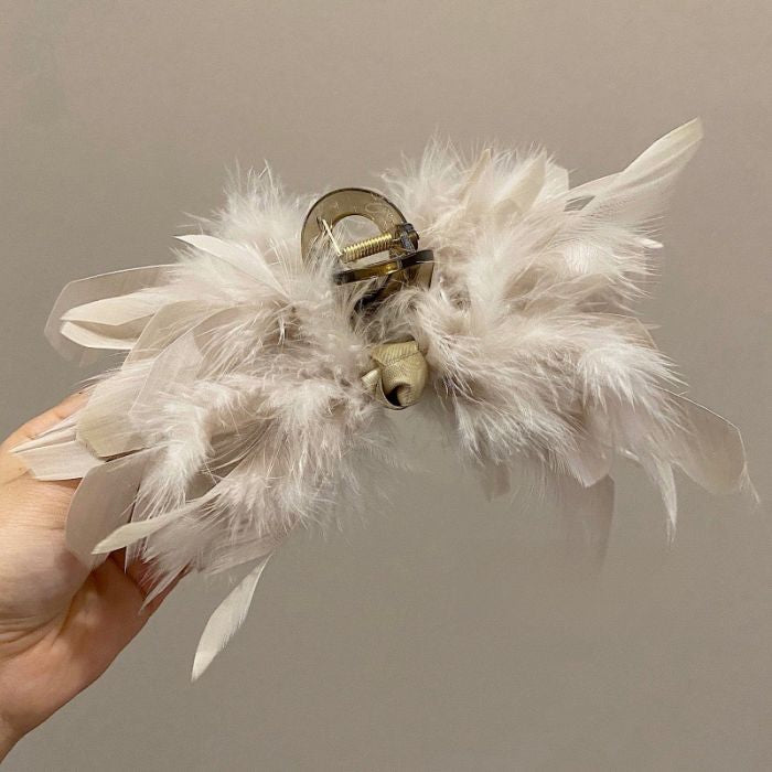 Feathers hair claw with silk ribbon